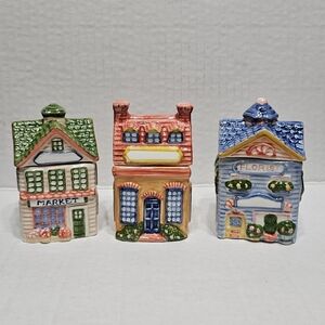 Spice Jar Containers Cottage Collection Avon 1997 Vintage w Lids Labels 3pc Lot